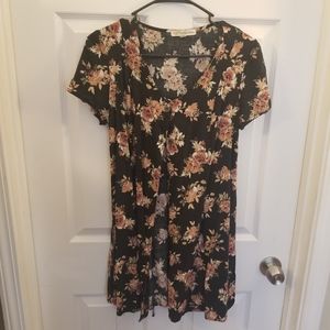 Black floral button down dress